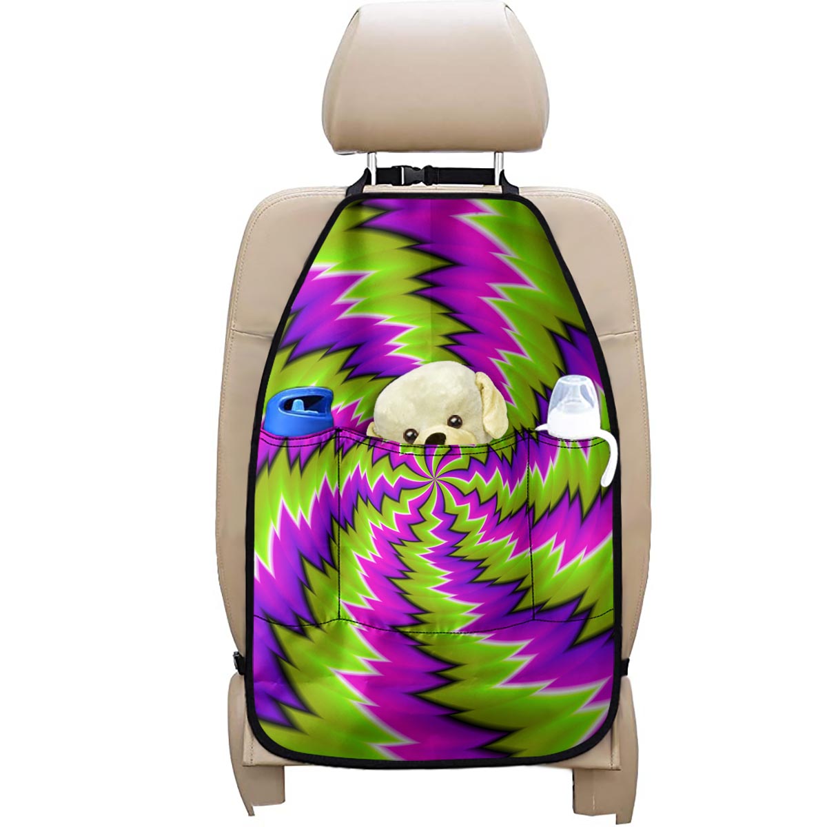 Green Vortex Moving Optical Illusion Car Seat Organizers