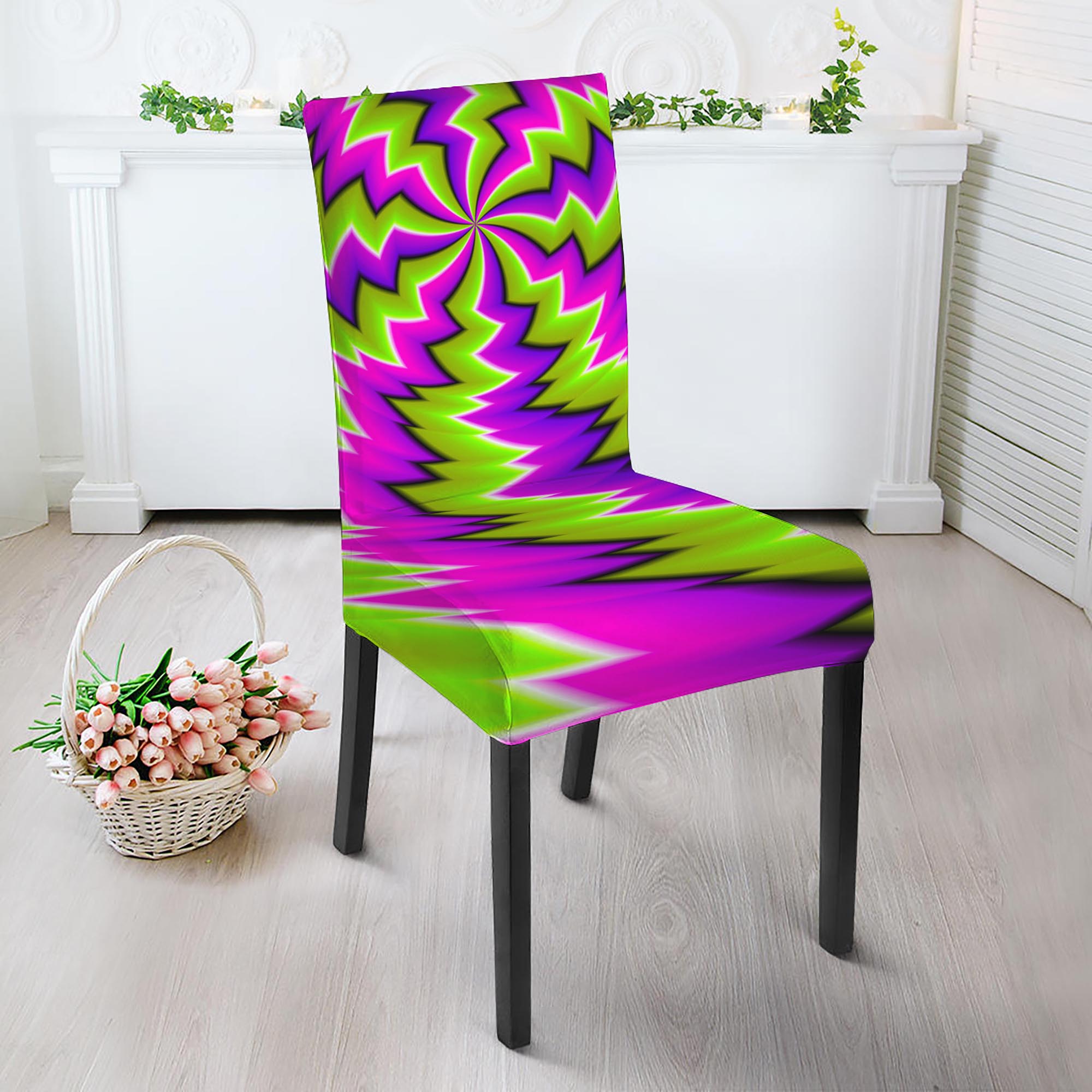 Green Vortex Moving Optical Illusion Dining Chair Slipcover