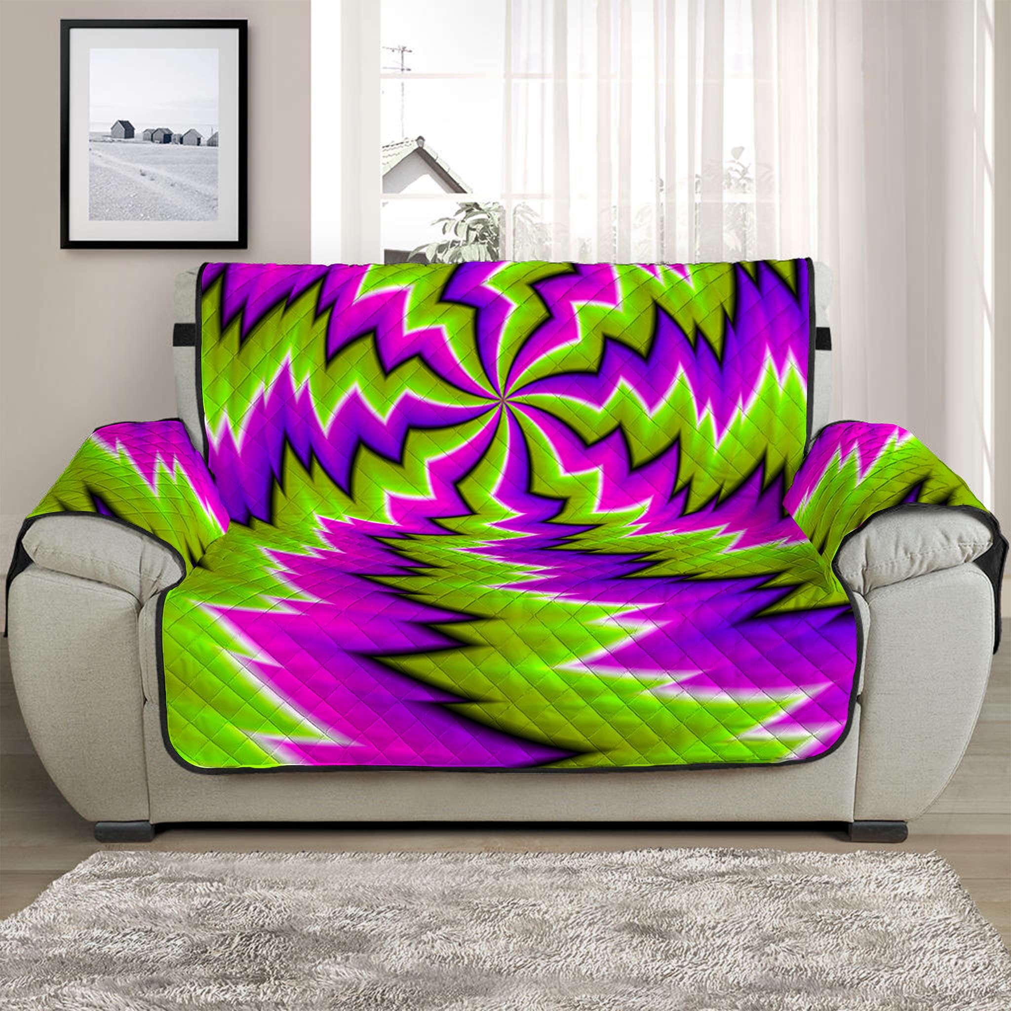 Green Vortex Moving Optical Illusion Half Sofa Protector