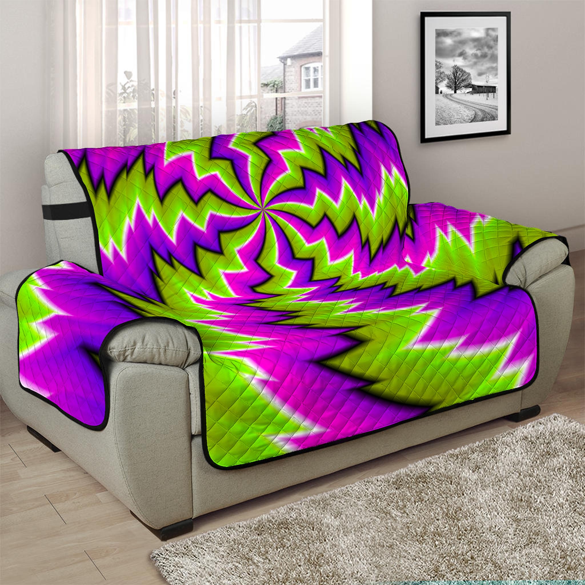 Green Vortex Moving Optical Illusion Half Sofa Protector