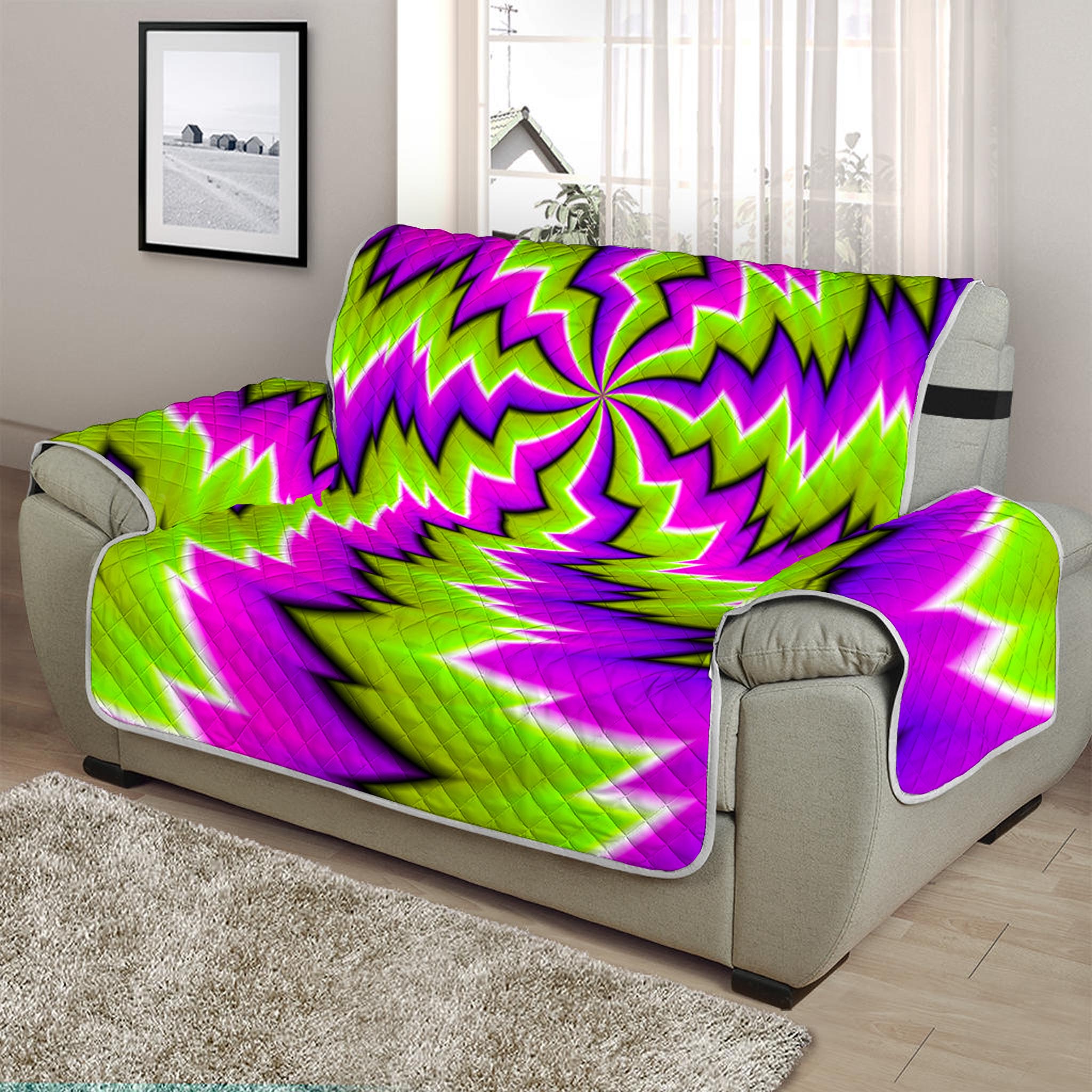 Green Vortex Moving Optical Illusion Half Sofa Protector