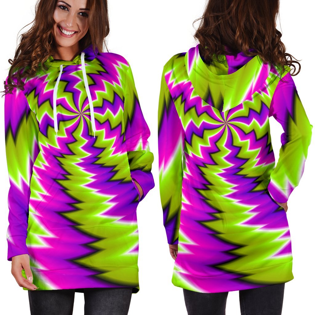 Green Vortex Moving Optical Illusion Hoodie Dress GearFrost