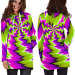 Green Vortex Moving Optical Illusion Hoodie Dress GearFrost
