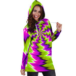 Green Vortex Moving Optical Illusion Hoodie Dress GearFrost