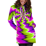 Green Vortex Moving Optical Illusion Hoodie Dress GearFrost