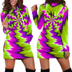 Green Vortex Moving Optical Illusion Hoodie Dress GearFrost