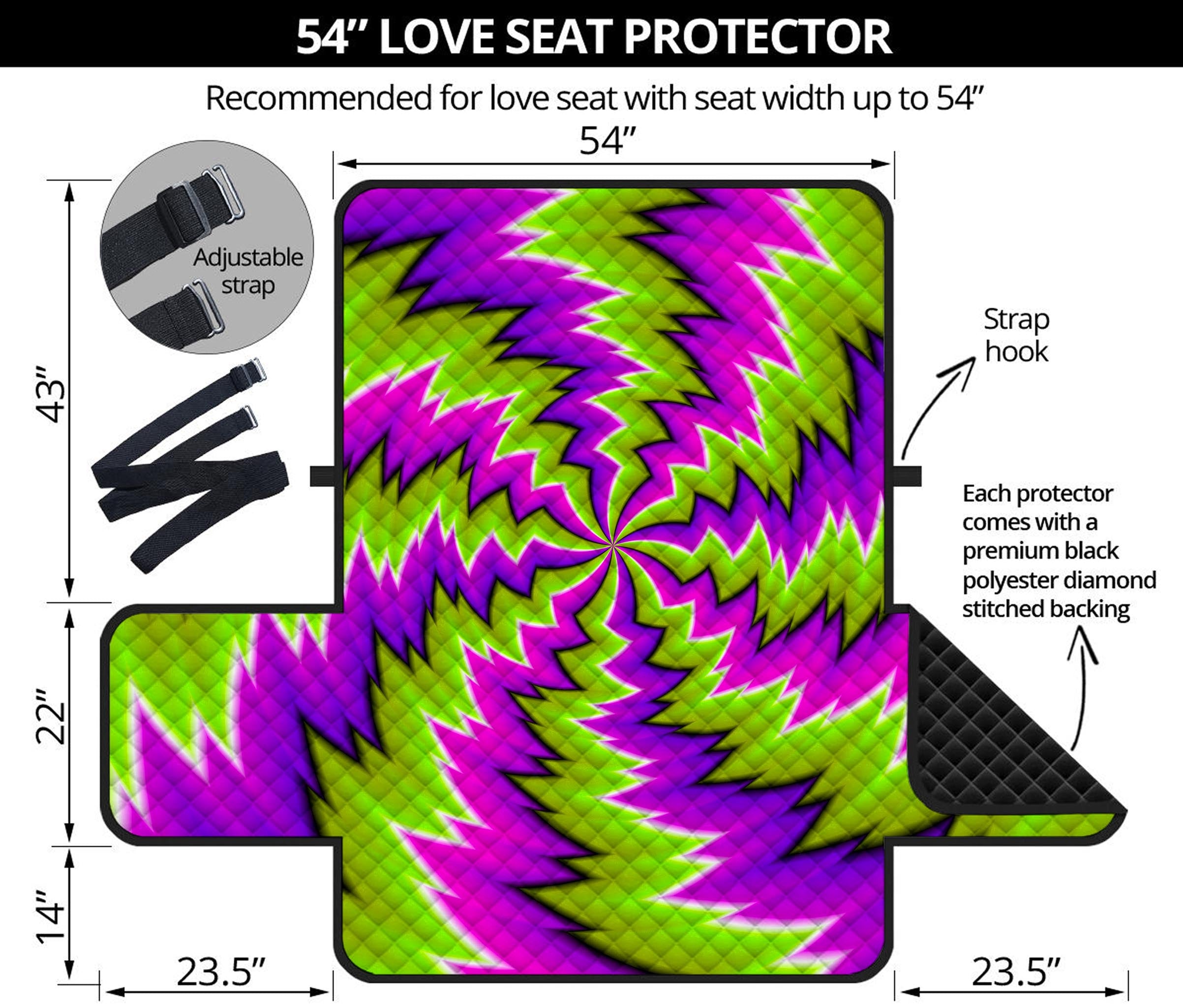 Green Vortex Moving Optical Illusion Loveseat Protector