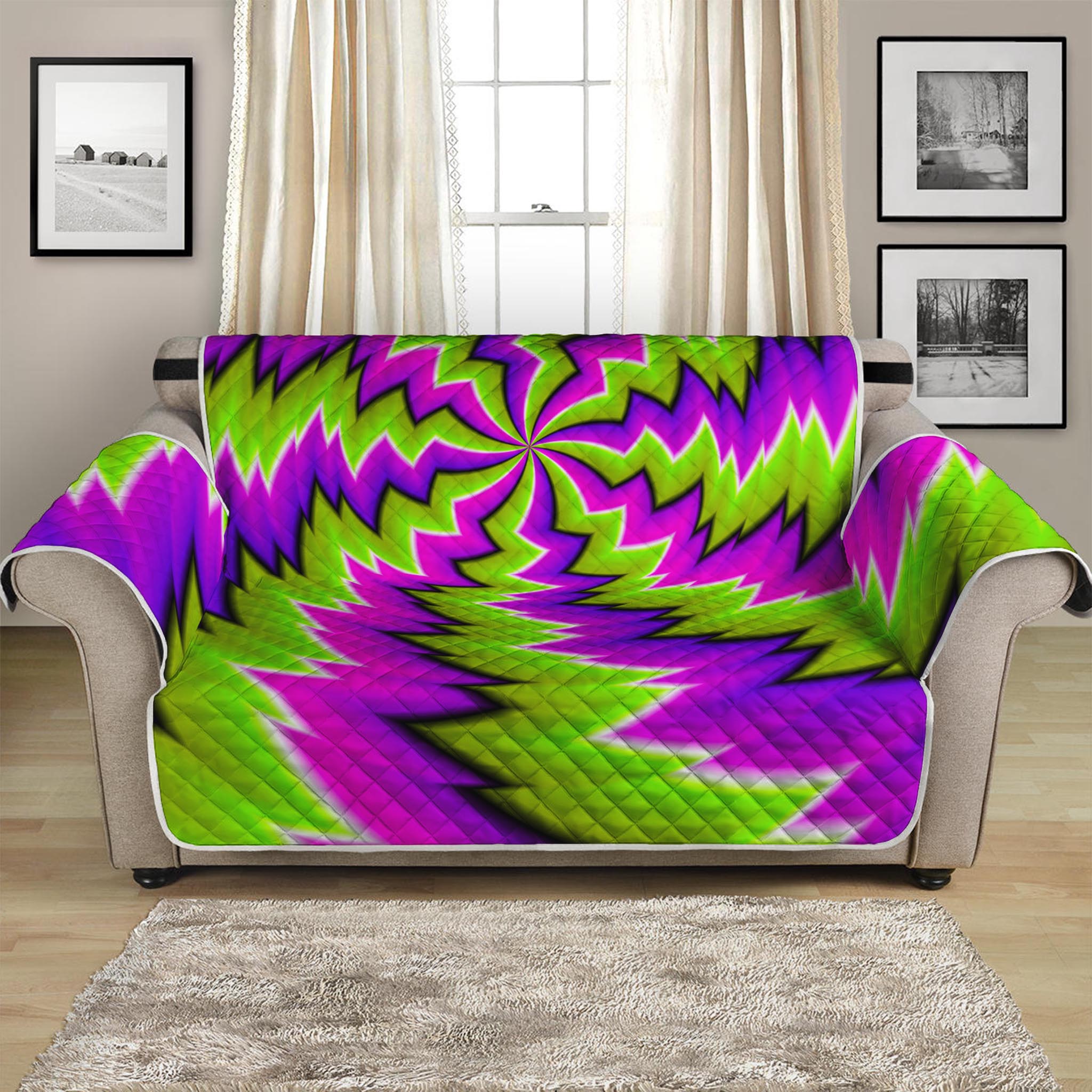 Green Vortex Moving Optical Illusion Loveseat Protector