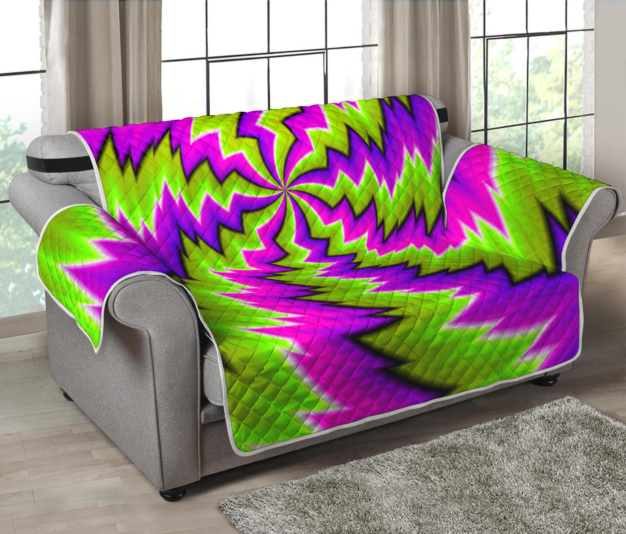 Green Vortex Moving Optical Illusion Loveseat Protector