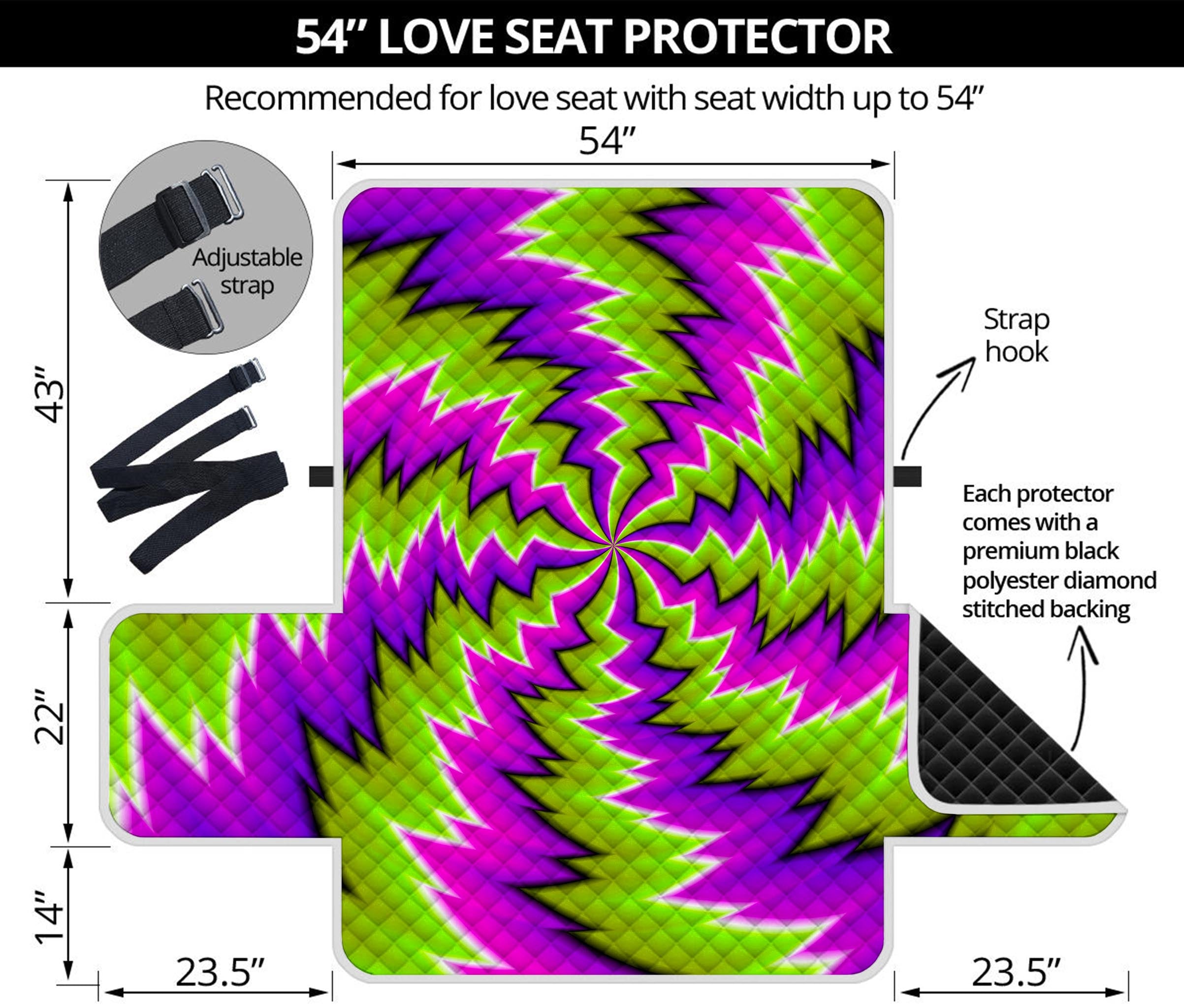 Green Vortex Moving Optical Illusion Loveseat Protector