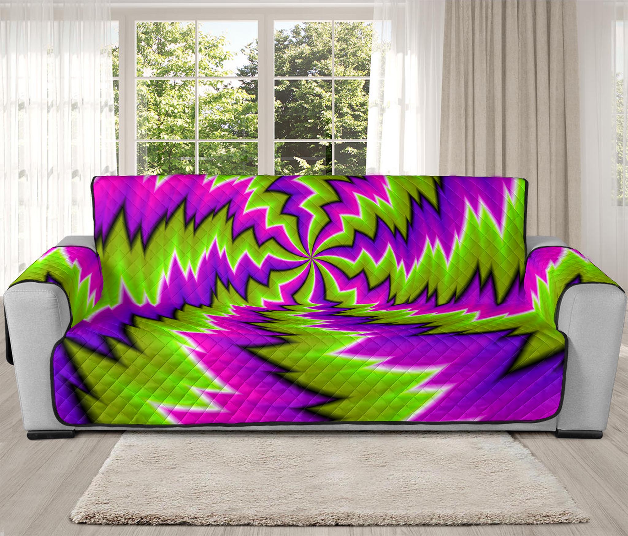 Green Vortex Moving Optical Illusion Oversized Sofa Protector