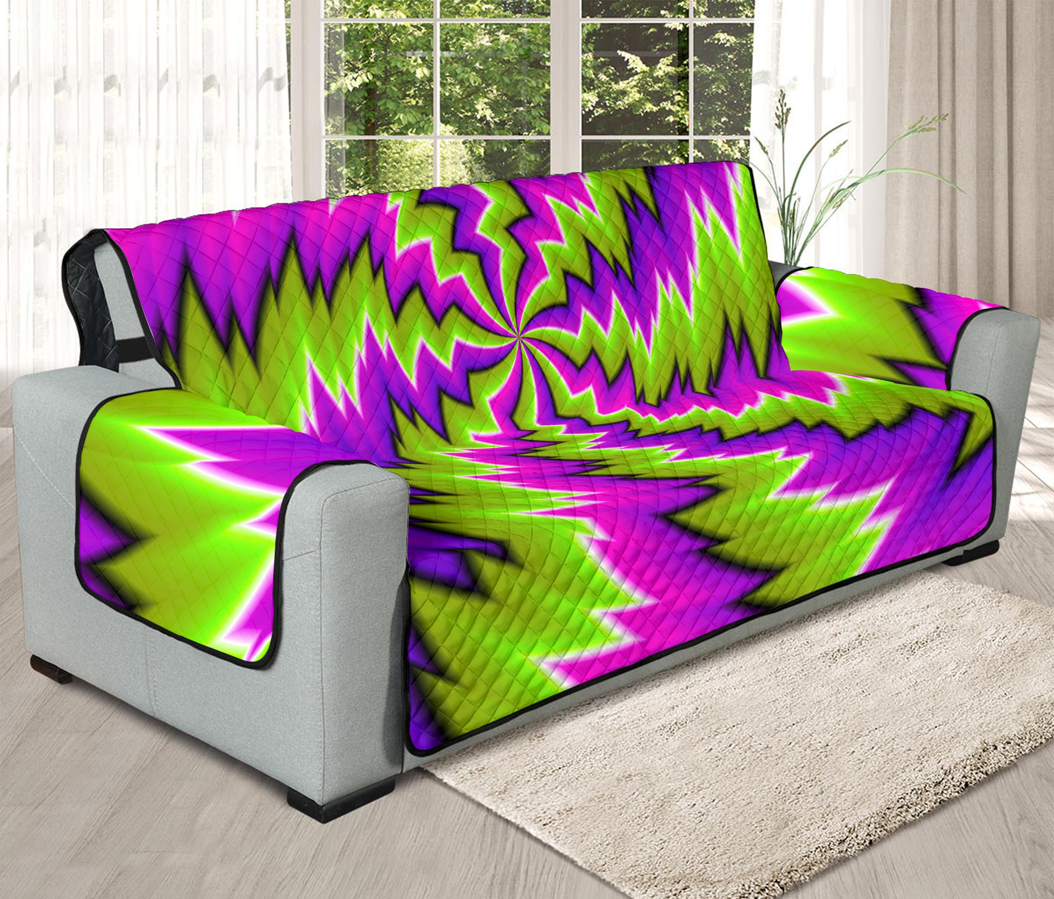 Green Vortex Moving Optical Illusion Oversized Sofa Protector