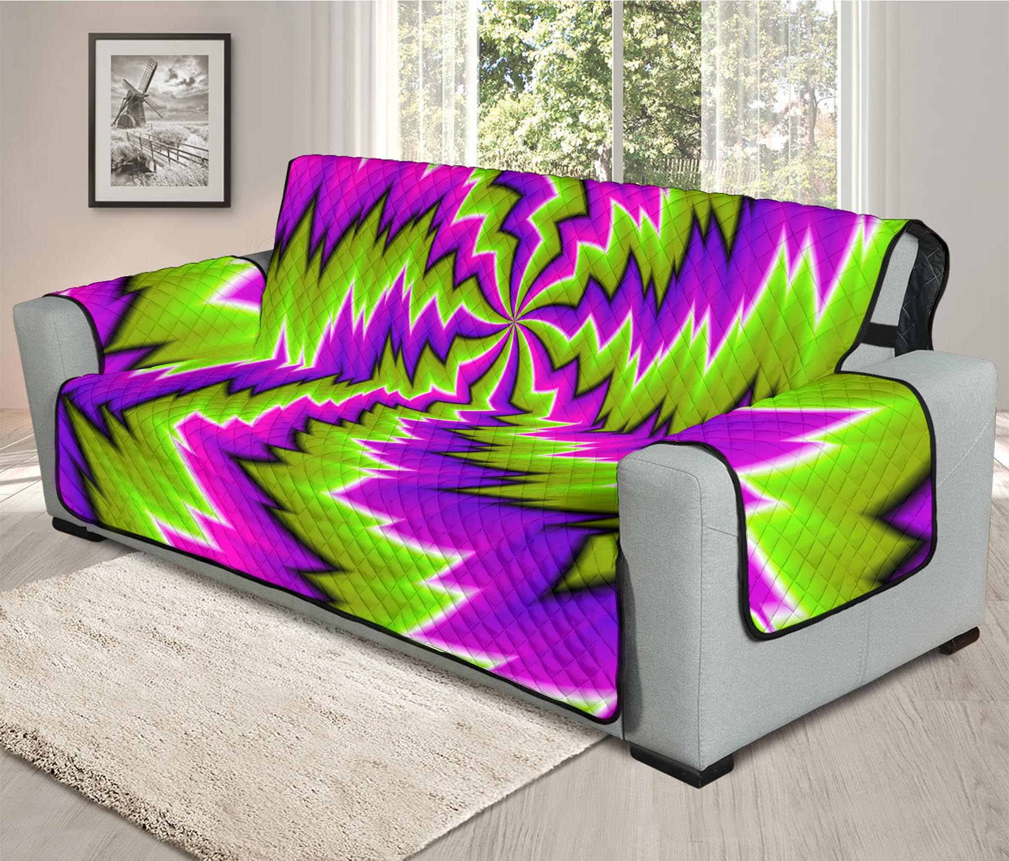 Green Vortex Moving Optical Illusion Oversized Sofa Protector