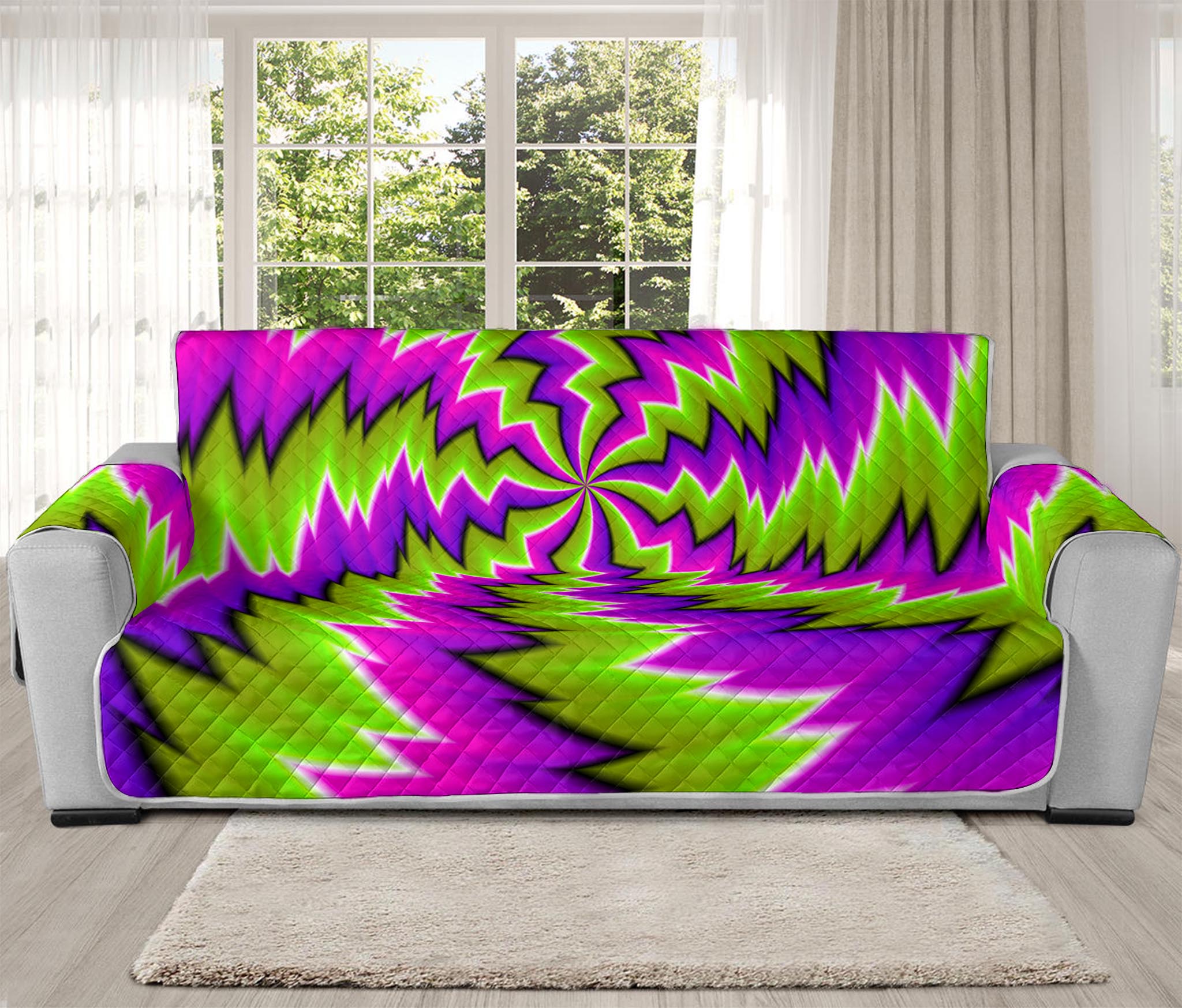 Green Vortex Moving Optical Illusion Oversized Sofa Protector