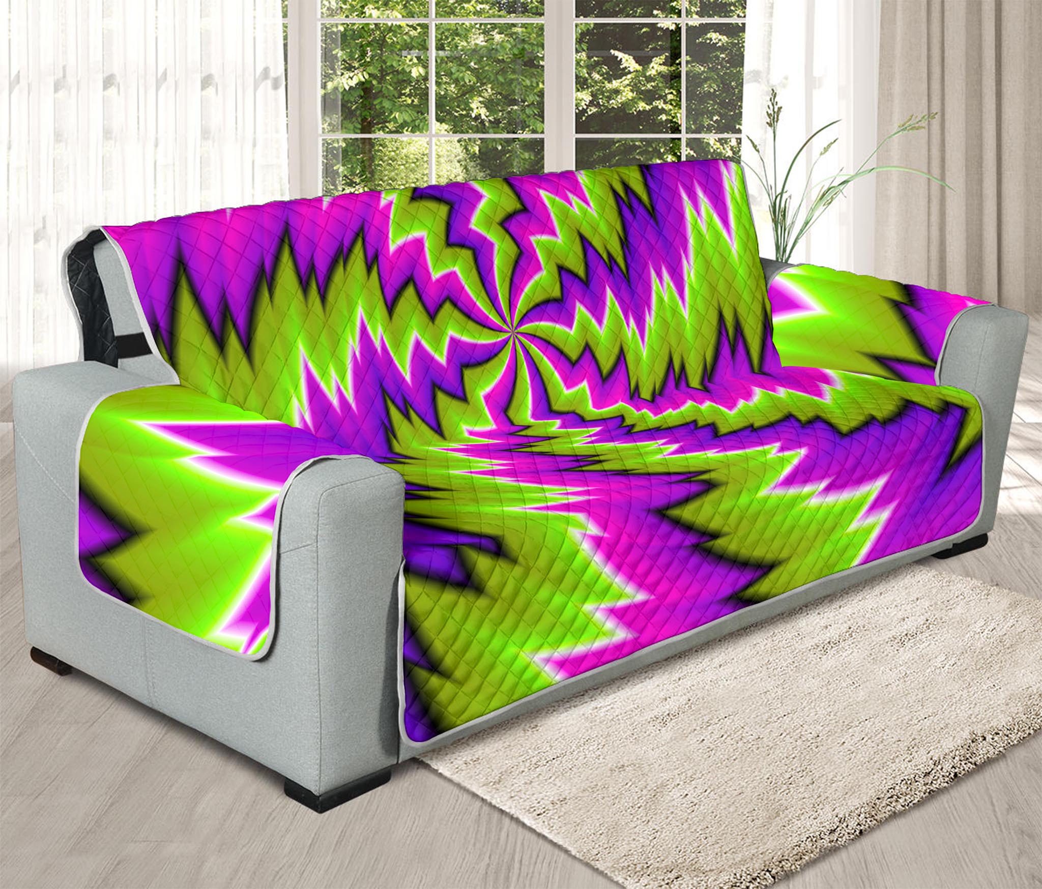 Green Vortex Moving Optical Illusion Oversized Sofa Protector