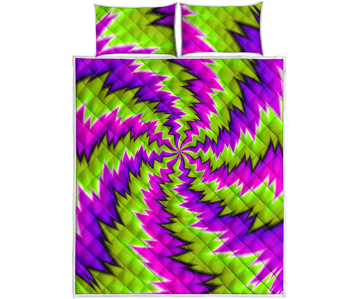 Green Vortex Moving Optical Illusion Quilt Bed Set