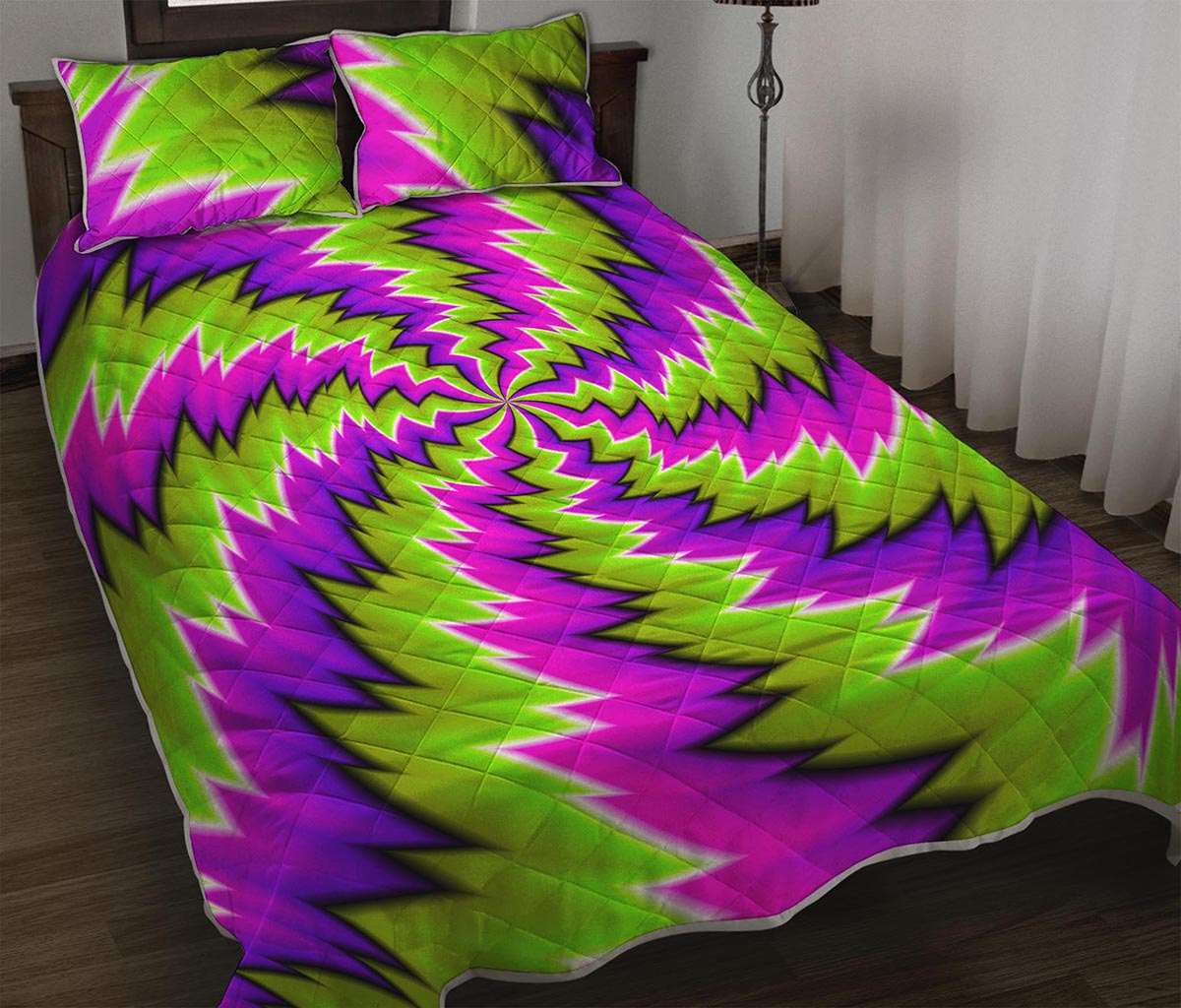 Green Vortex Moving Optical Illusion Quilt Bed Set