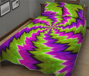 Green Vortex Moving Optical Illusion Quilt Bed Set