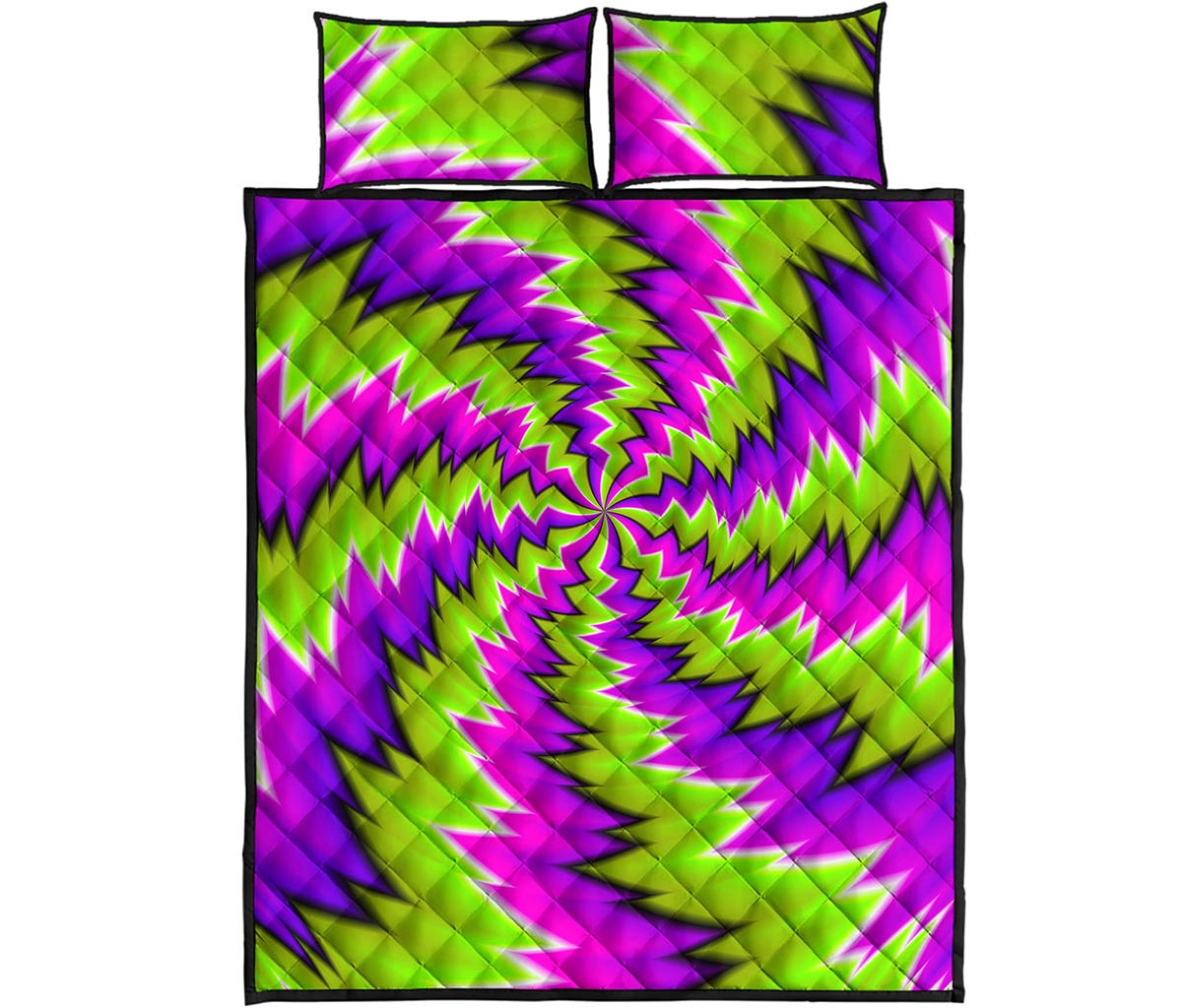 Green Vortex Moving Optical Illusion Quilt Bed Set