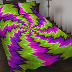 Green Vortex Moving Optical Illusion Quilt Bed Set