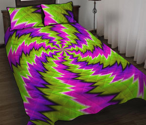 Green Vortex Moving Optical Illusion Quilt Bed Set