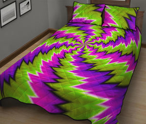 Green Vortex Moving Optical Illusion Quilt Bed Set