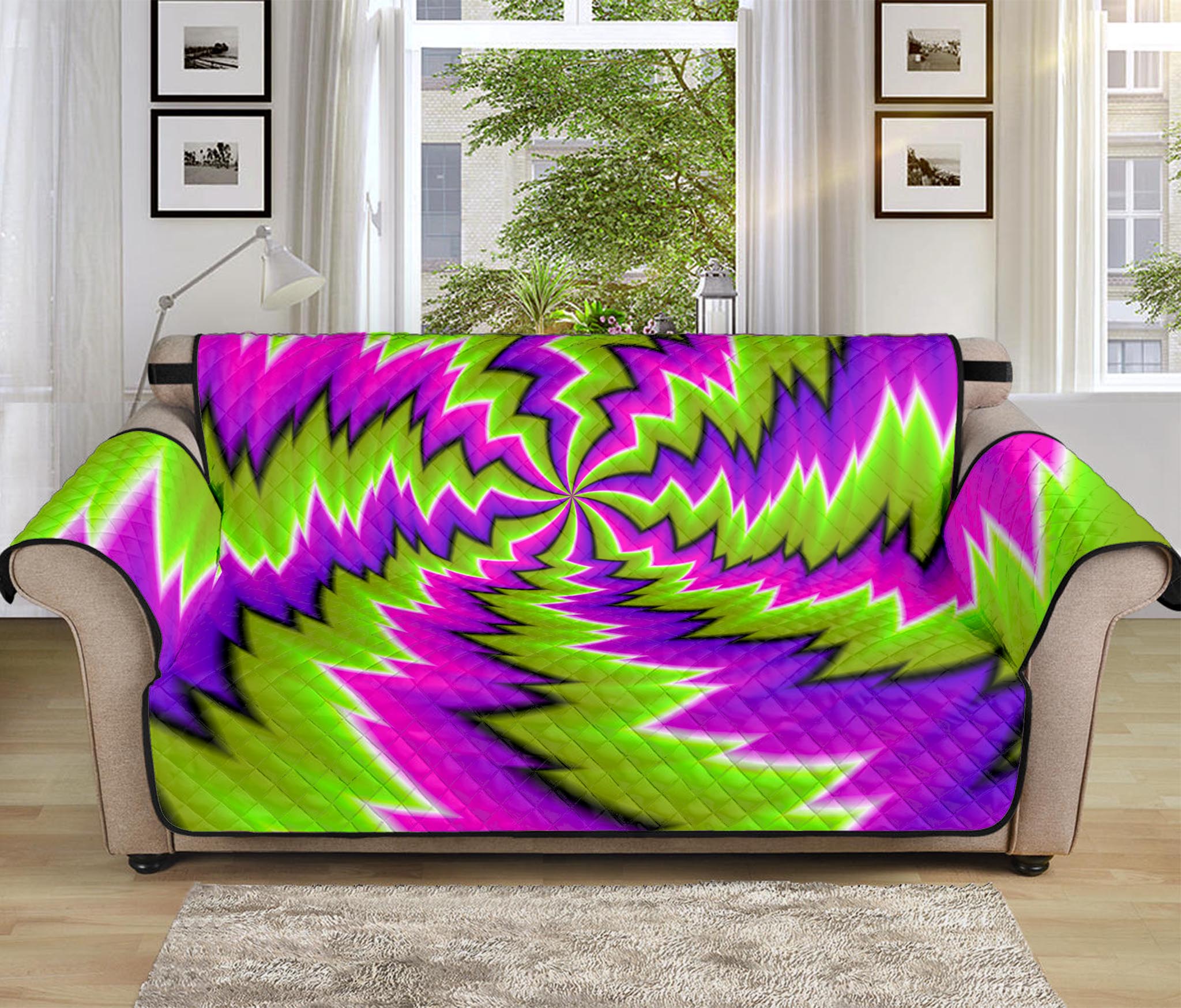 Green Vortex Moving Optical Illusion Sofa Protector