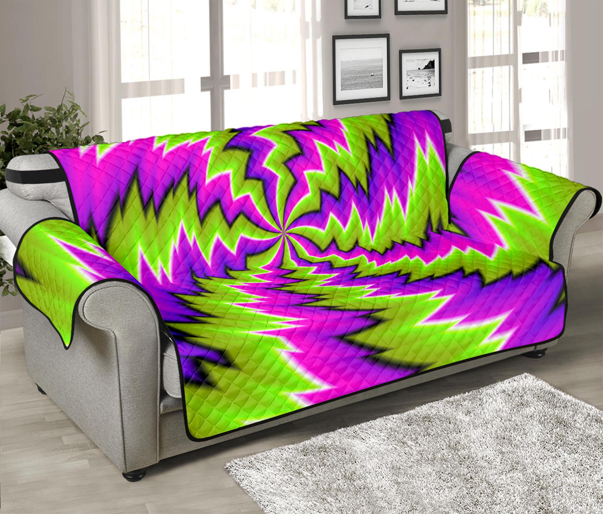 Green Vortex Moving Optical Illusion Sofa Protector