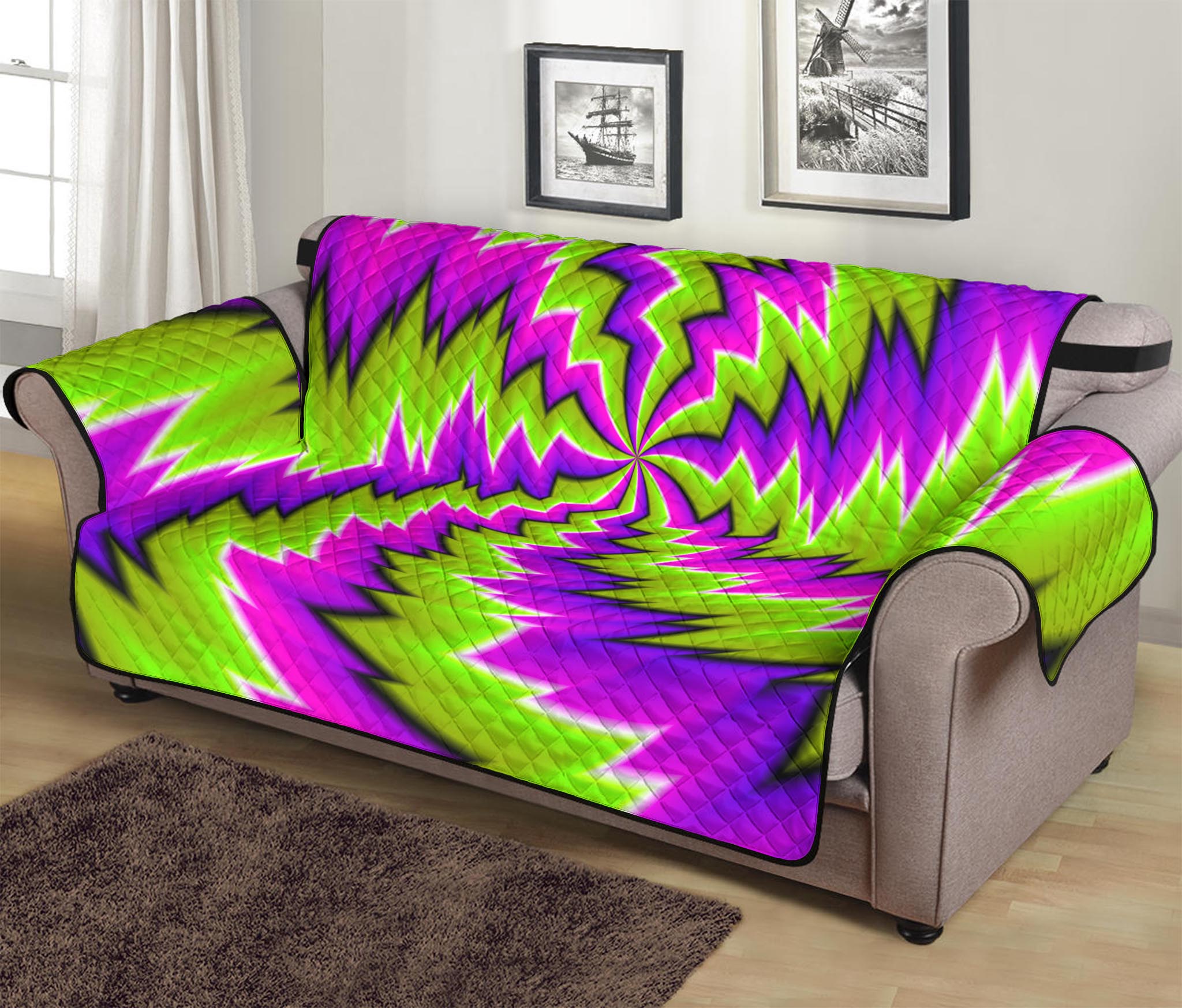 Green Vortex Moving Optical Illusion Sofa Protector