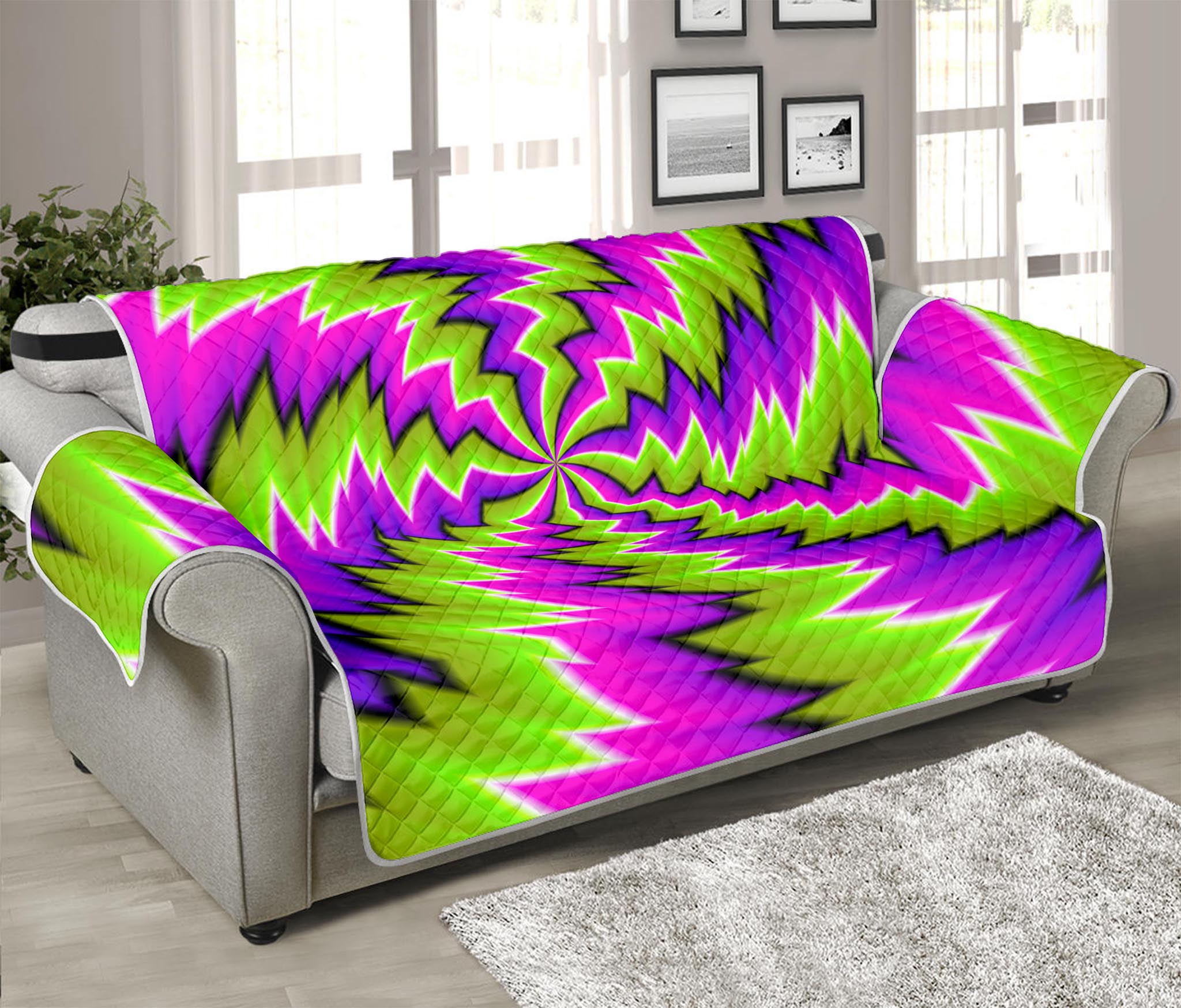 Green Vortex Moving Optical Illusion Sofa Protector