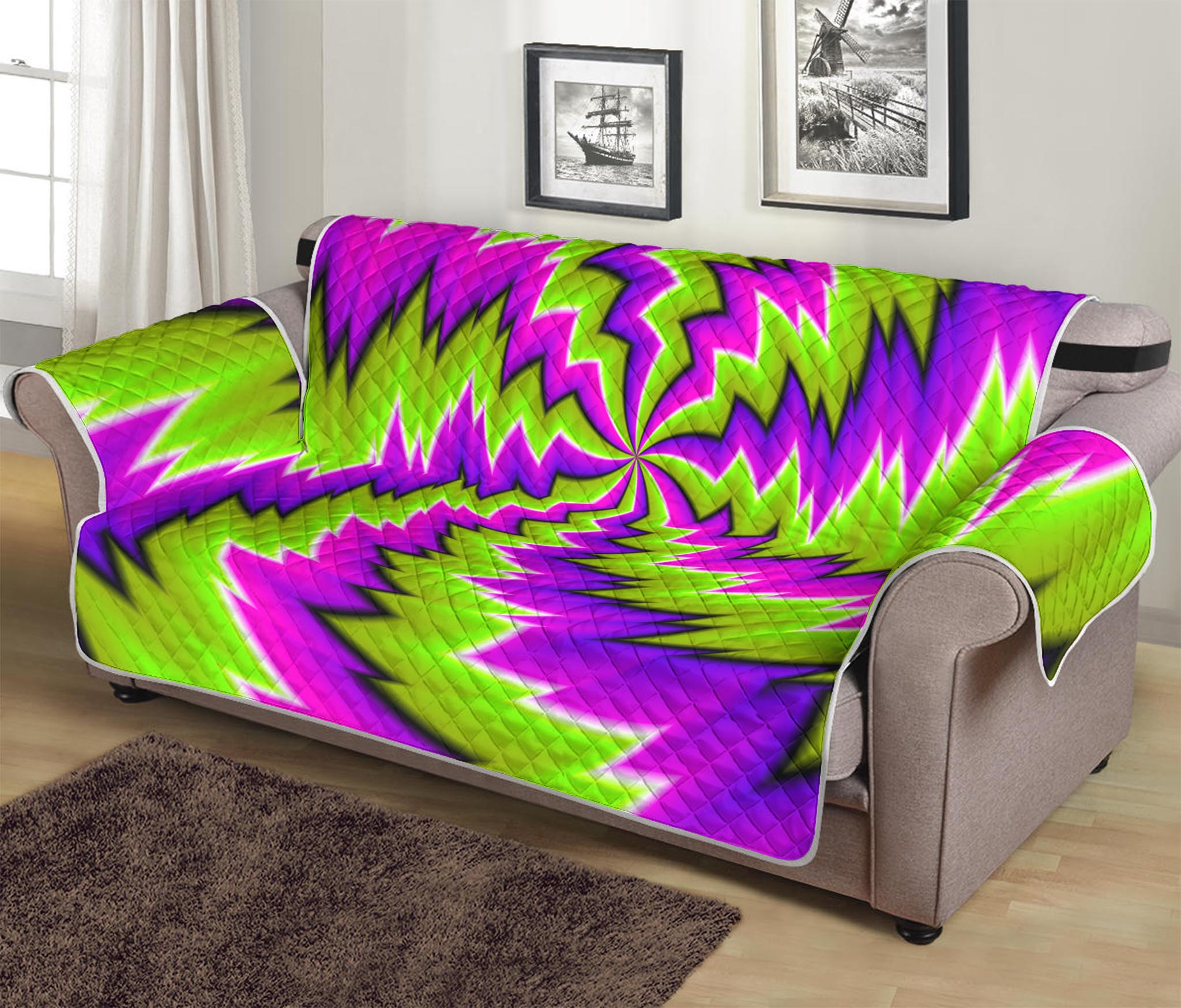 Green Vortex Moving Optical Illusion Sofa Protector