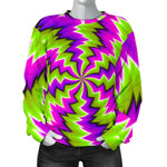 Green Vortex Moving Optical Illusion Women's Crewneck Sweatshirt GearFrost
