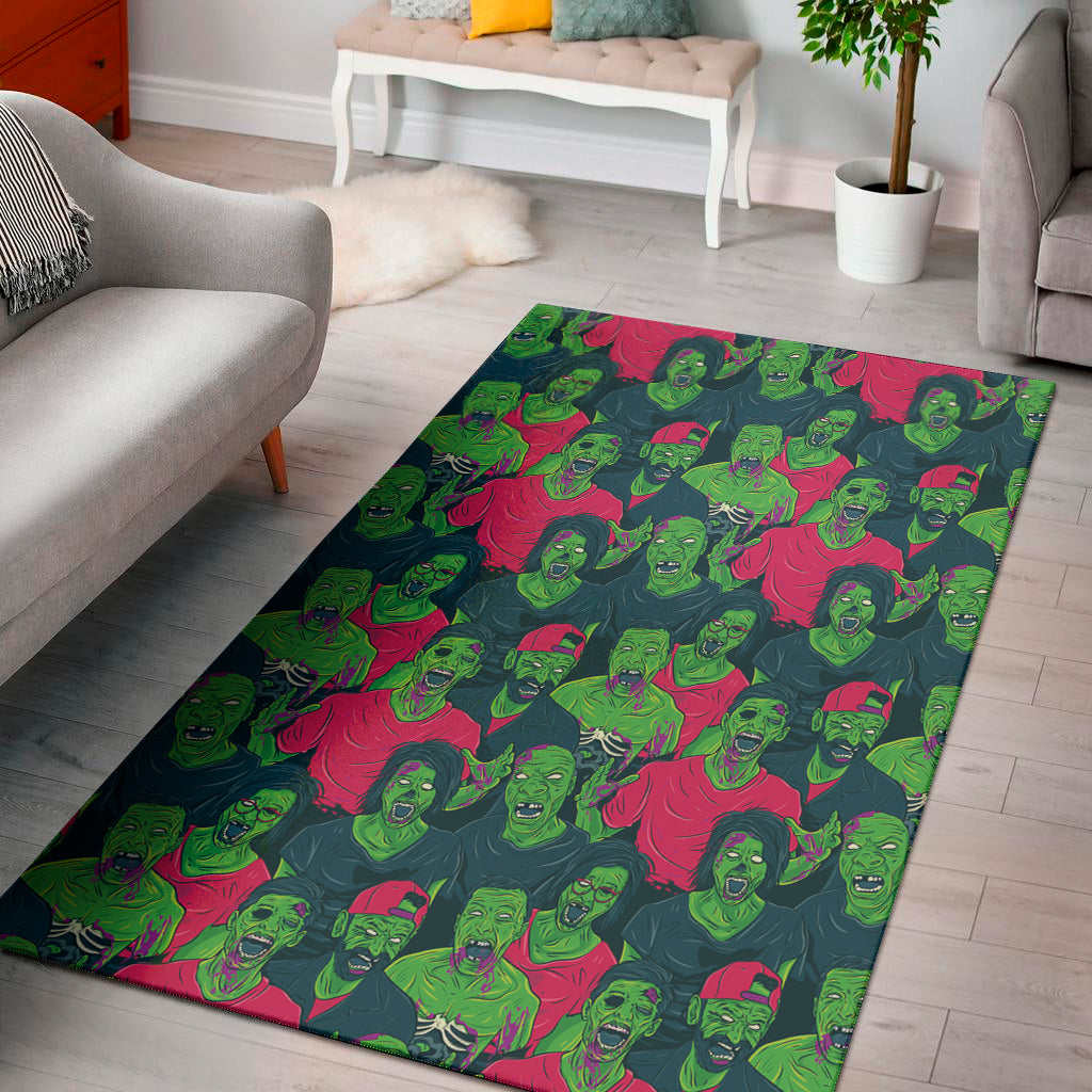 Green Walking Zombie Print Area Rug