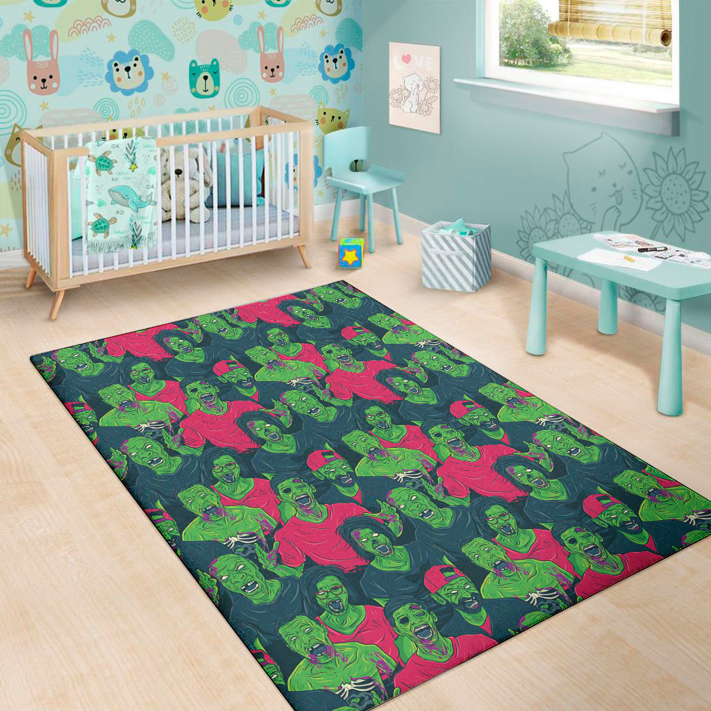 Green Walking Zombie Print Area Rug