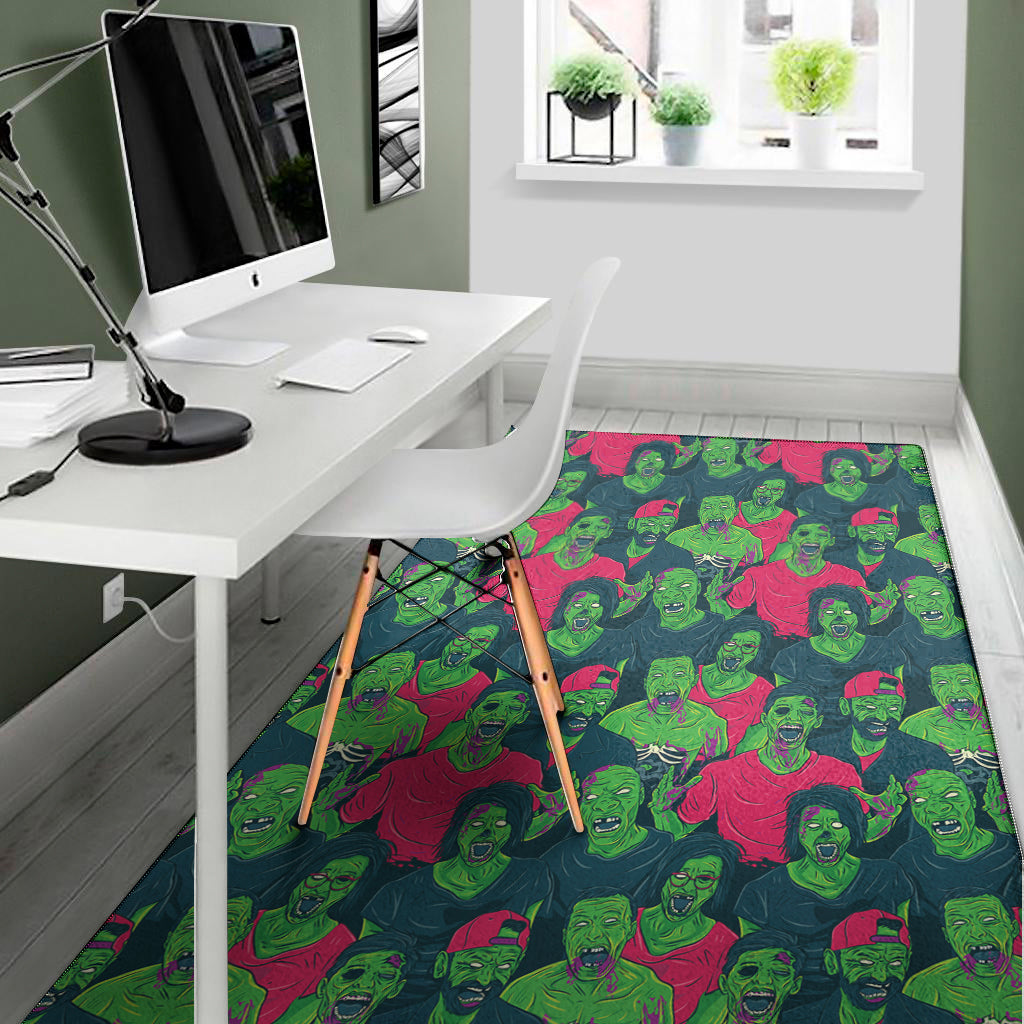 Green Walking Zombie Print Area Rug