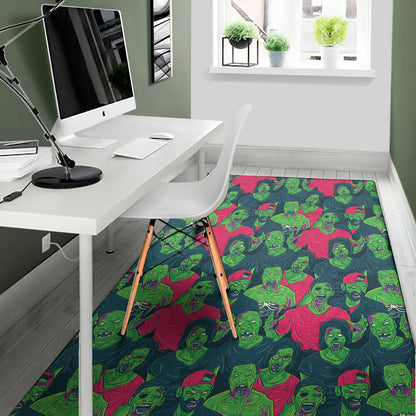Green Walking Zombie Print Area Rug