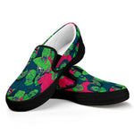 Green Walking Zombie Print Black Slip On Shoes