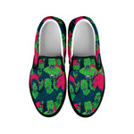 Green Walking Zombie Print Black Slip On Shoes