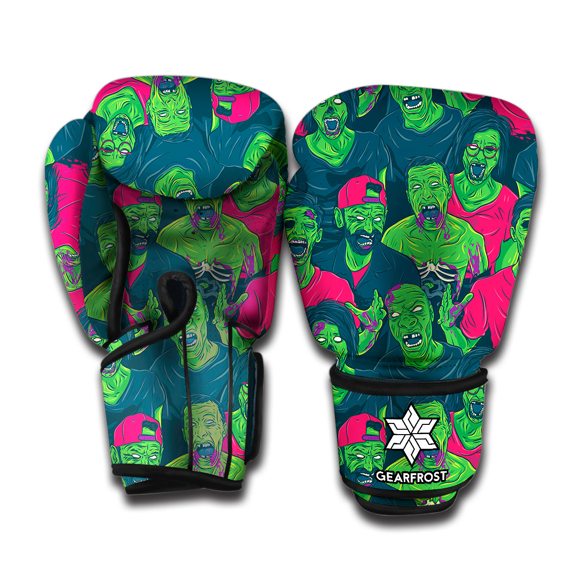 Green Walking Zombie Print Boxing Gloves