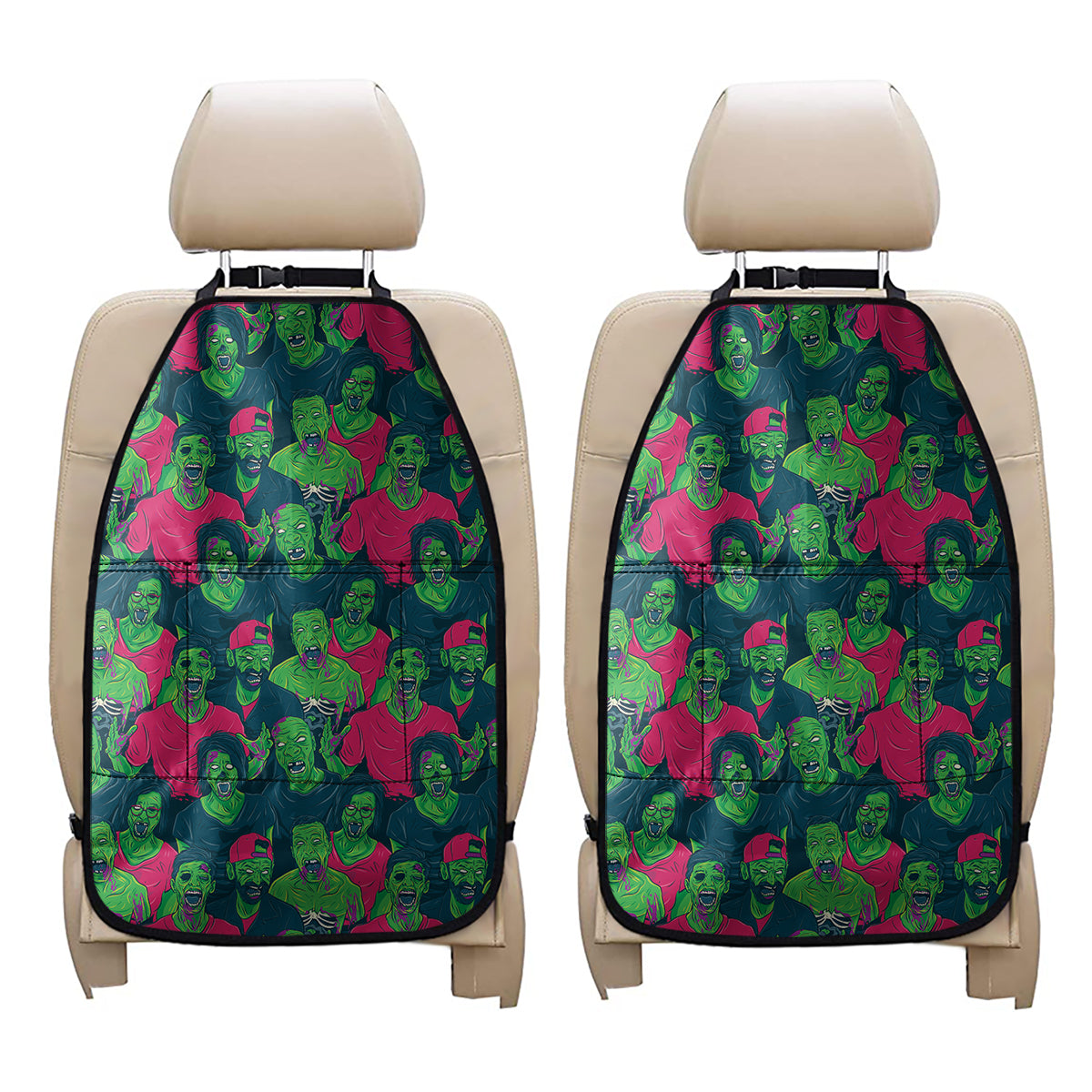 Green Walking Zombie Print Car Seat Organizers