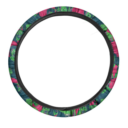 Green Walking Zombie Print Car Steering Wheel Cover