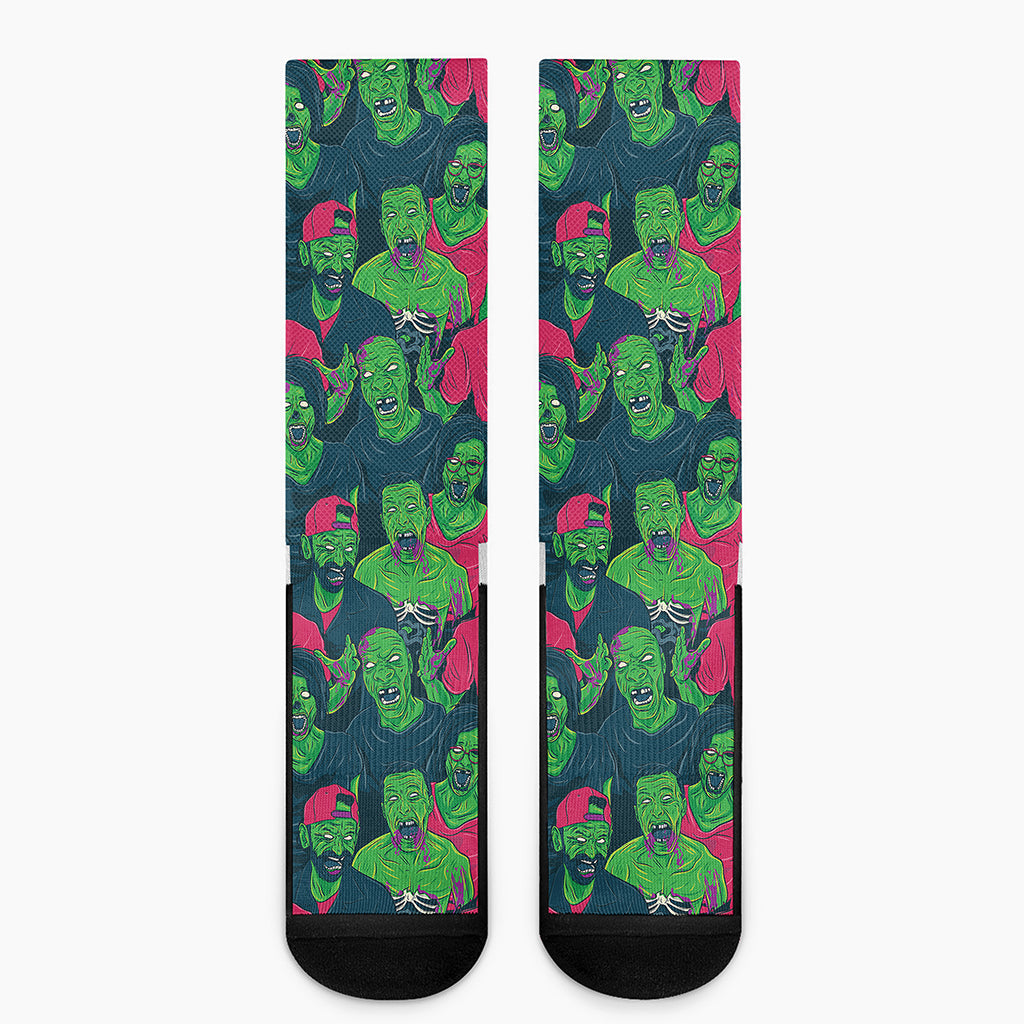 Green Walking Zombie Print Crew Socks