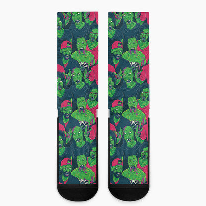 Green Walking Zombie Print Crew Socks