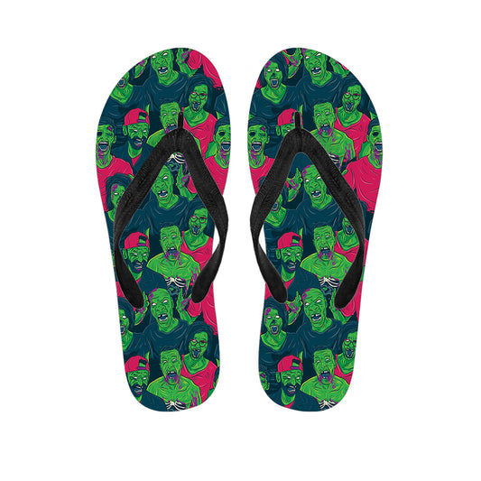 Green Walking Zombie Print Flip Flops