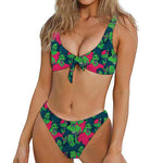 Green Walking Zombie Print Front Bow Tie Bikini