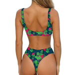 Green Walking Zombie Print Front Bow Tie Bikini