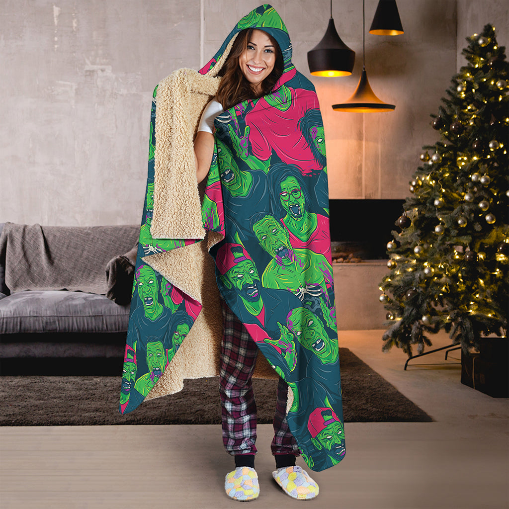 Green Walking Zombie Print Hooded Blanket