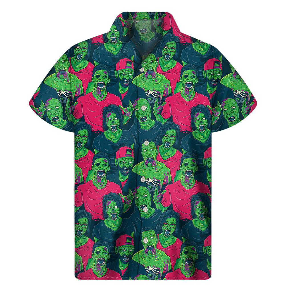 Green Walking Zombie Print Men's Short Sleeve Shirt