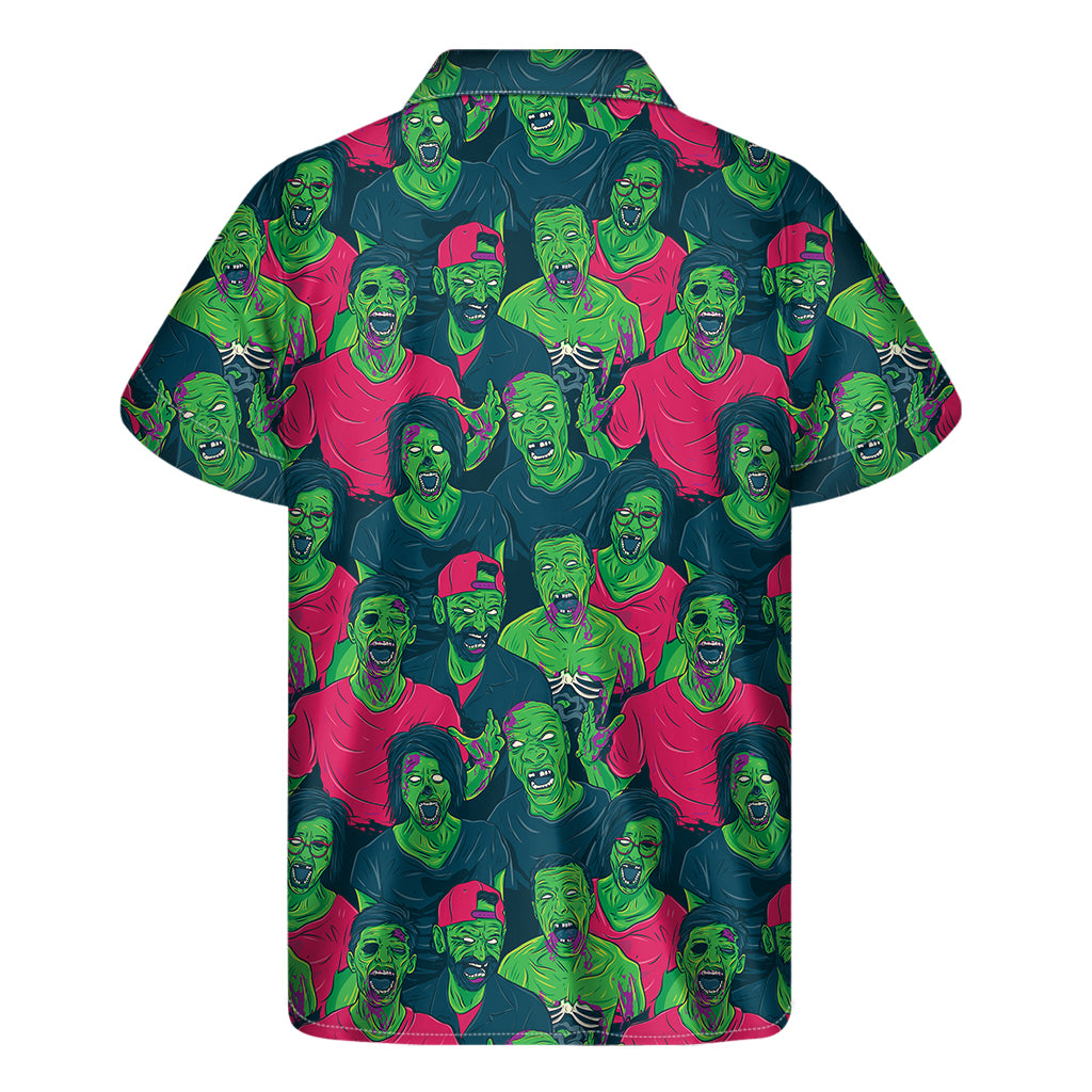Green Walking Zombie Print Men's Short Sleeve Shirt