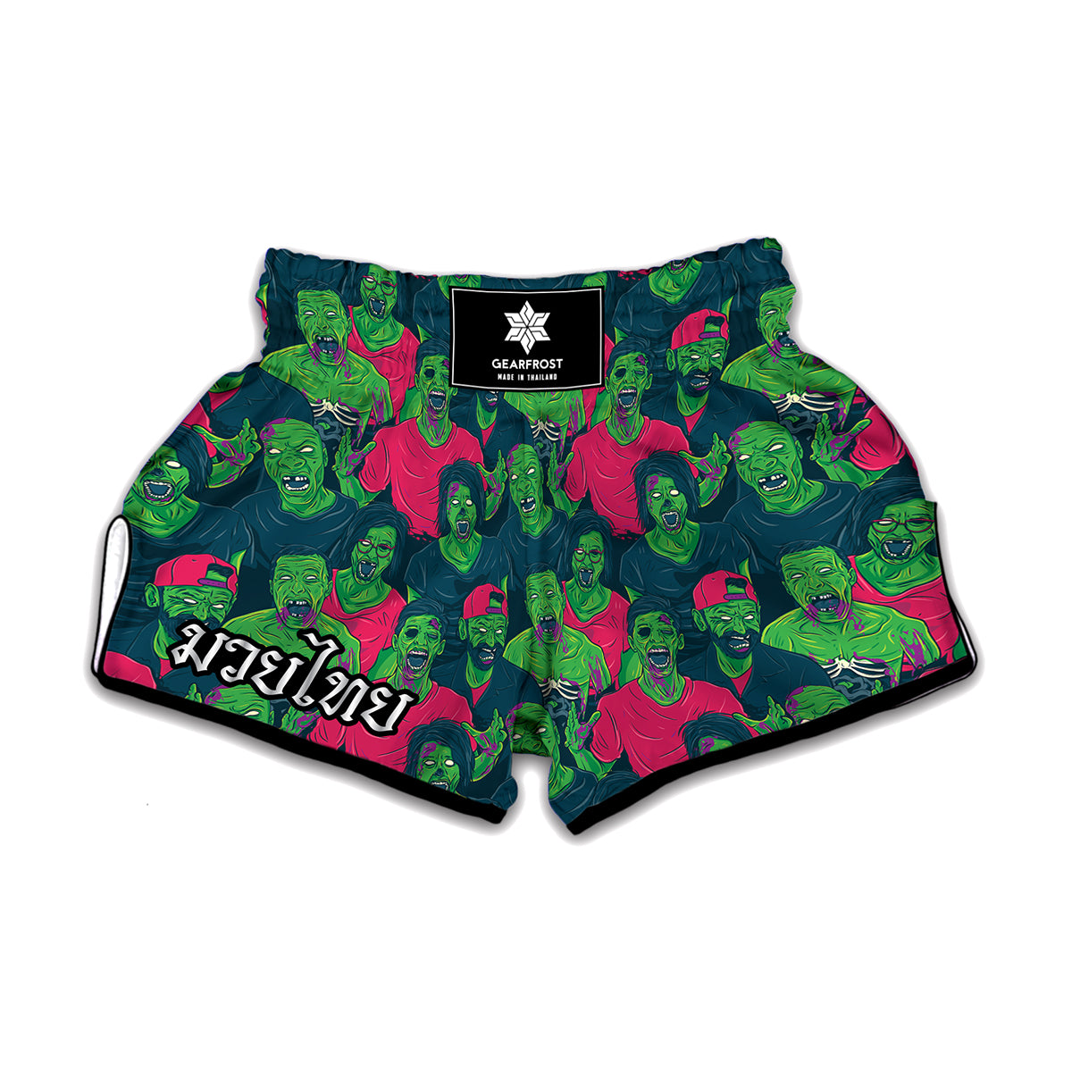 Green Walking Zombie Print Muay Thai Boxing Shorts